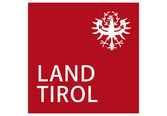 Amt der Tiroler Landesregierung © Land Tirol Rotes Logo mit weißem Tiroler Adler und Schriftzug „Land Tirol“.