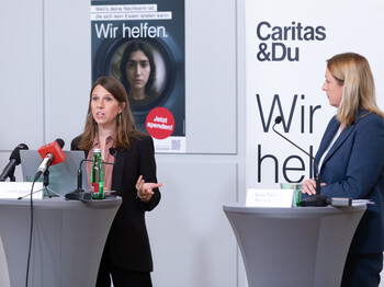 Caritas-Präsidentin Nora Tödtling-Musenbichler und Studienleiterin Katrin Gasior Caritas-Präsidentin Nora Tödtling-Musenbichler und Studienleiterin Katrin Gasior präsentieren die Studie