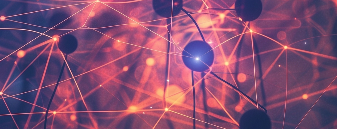 Technologie und Miteinander – visuell vernetzt Abstrakte Darstellung eines neuronalen Netzwerks in leuchtenden Farben