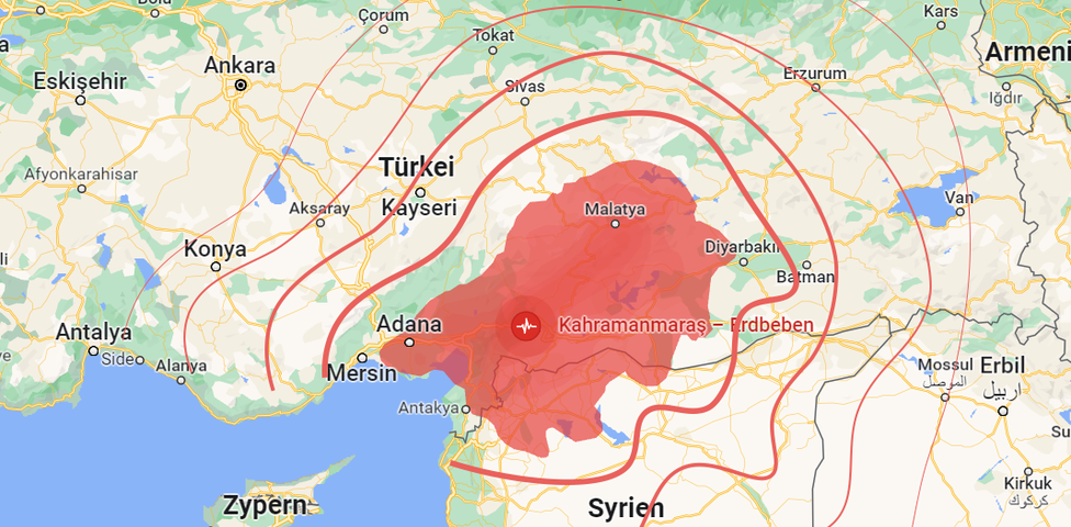 Grafik des Erdbebens in der Türkei und Syrien