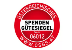 Rundes, rotes Siegel mit der Aufschrift "Österreichisches Spendengütesiegel" und einer Nummer