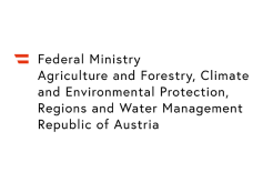Englischsprachige Version des offiziellen Logos des österreichischen Bundesministeriums für Land- und Forstwirtschaft, Regionen und Wasserwirtschaft (BMLUK)  Englisches Logo des BMLUK mit rot-weißem Republik-Symbol und vollständigem englischen Ministeriumstitel
